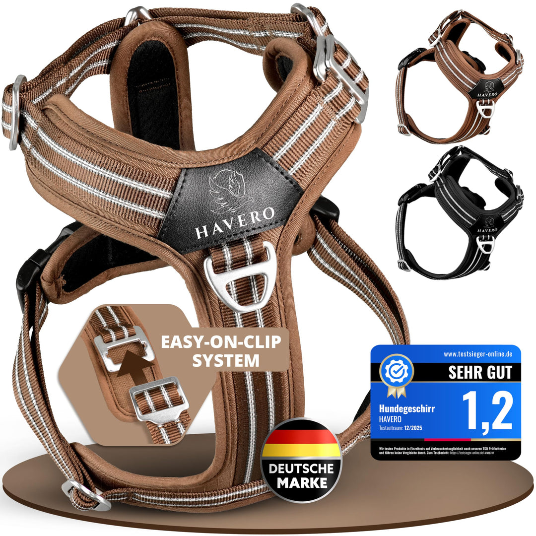 HAVERO Hundegeschirr Easy-On-Clip – [Kein Überkopfziehen] | Anti-Zug Y-Geschirr Gepolstert Reflektie