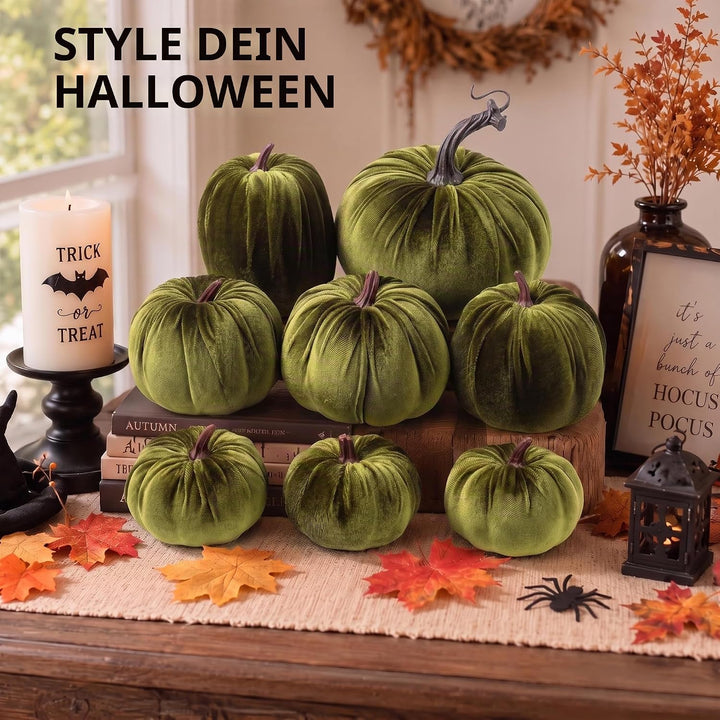 Meiwlong 8 Stück Gemischt Künstlich Kürbisse Grün Samt Tuch Halloween Erntedank Dekoration Requisite