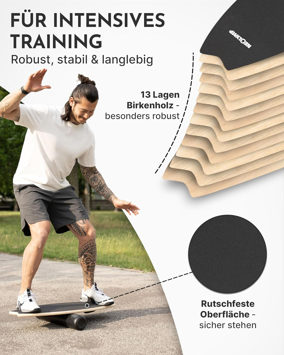 NEOLYMP Balance Board Holz – Gleichgewichtstrainer für Erwachsene & Kinder – rutschfest & bis 210kg