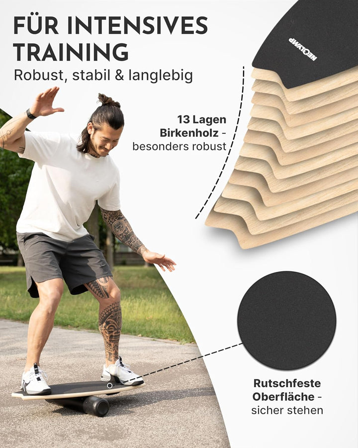 NEOLYMP Balance Board Holz – Gleichgewichtstrainer für Erwachsene & Kinder – rutschfest & bis 210kg