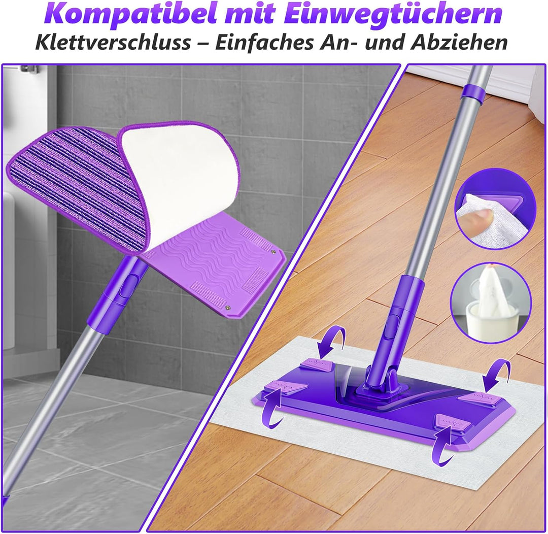 Bodenwischer für Bodenreinigung: Wischmopp für Laminat Holz Fliesen Vinylböden - Nass-Trocken Staubm