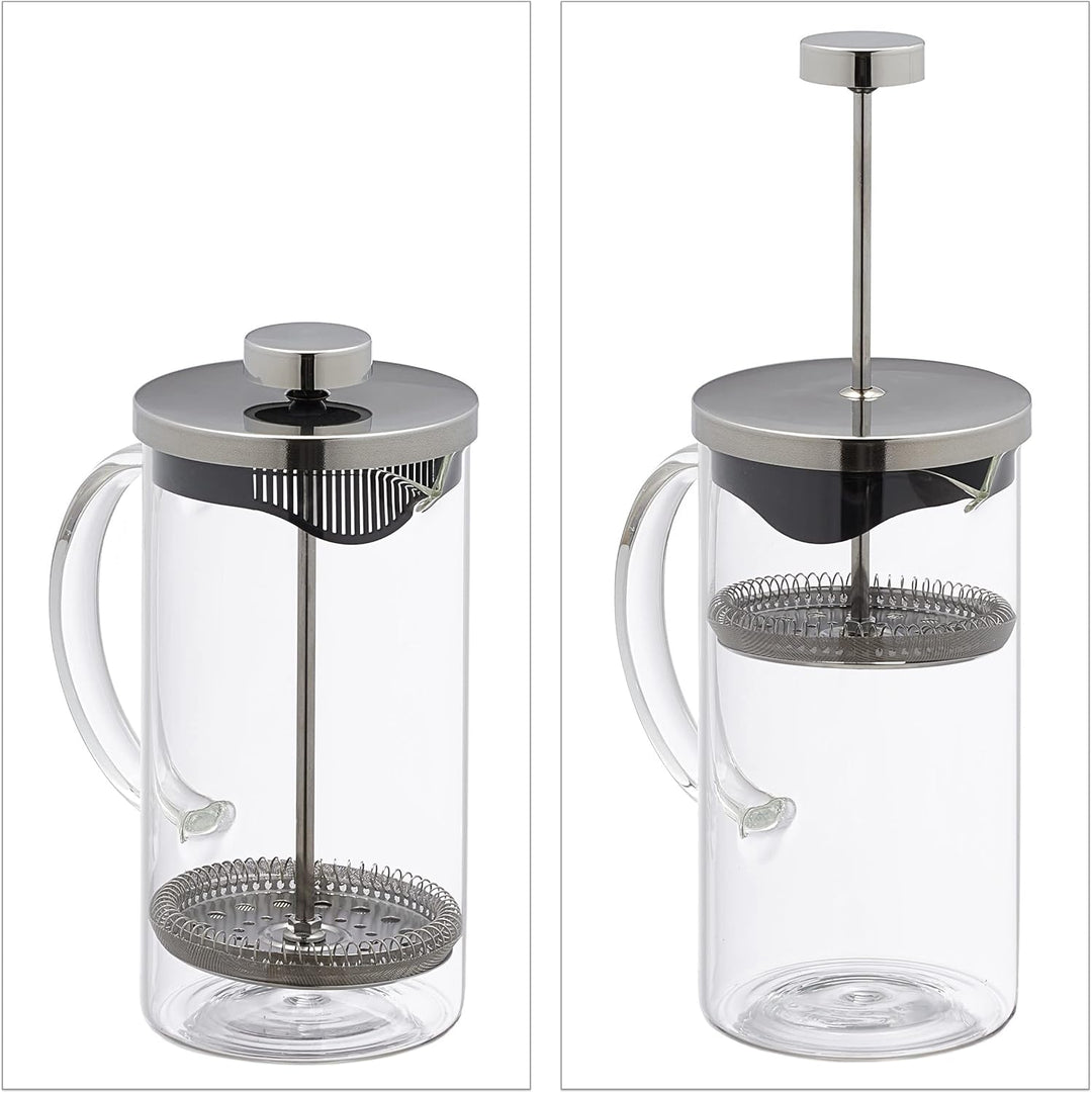 Relaxdays Kaffeebereiter manuelle Stempelkanne 600 ml, Glas & Edelstahl | Teebereiter, Siebeinsatz,