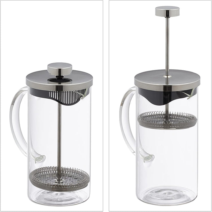 Relaxdays Kaffeebereiter manuelle Stempelkanne 600 ml, Glas & Edelstahl | Teebereiter, Siebeinsatz,