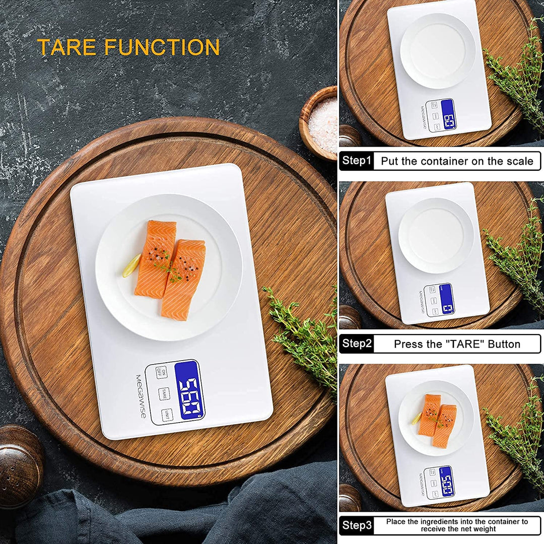 MegaWise Food Scale, 33lb wiederaufladbare digitale Küchenwaage, Gewicht Gramm und Unzen zum Kochen