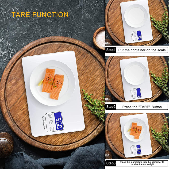MegaWise Food Scale, 33lb wiederaufladbare digitale Küchenwaage, Gewicht Gramm und Unzen zum Kochen