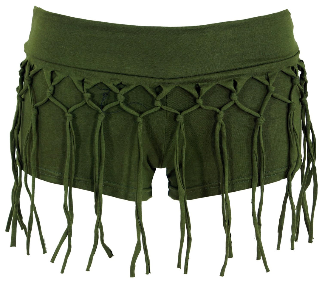 GURU SHOP Goa Pantys, Psytrance Hotpants, Shorts, Damen, Baumwolle 40 Olive, 40 Olive