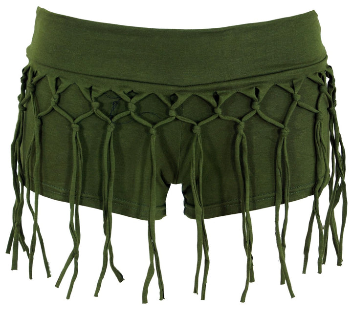 GURU SHOP Goa Pantys, Psytrance Hotpants, Shorts, Damen, Baumwolle 40 Olive, 40 Olive
