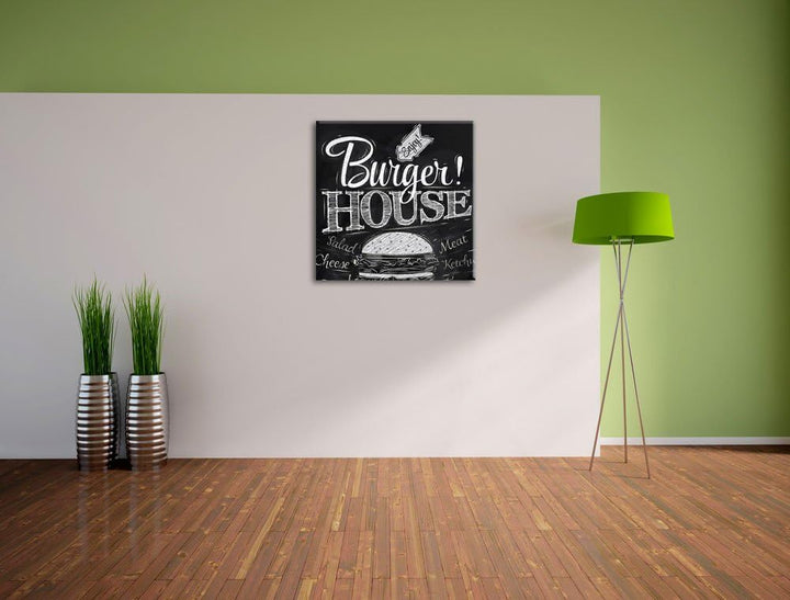Pixxprint Burger House, Format: 70x70 auf Leinwand, XXL riesige Bilder fertig gerahmt mit Keilrahmen