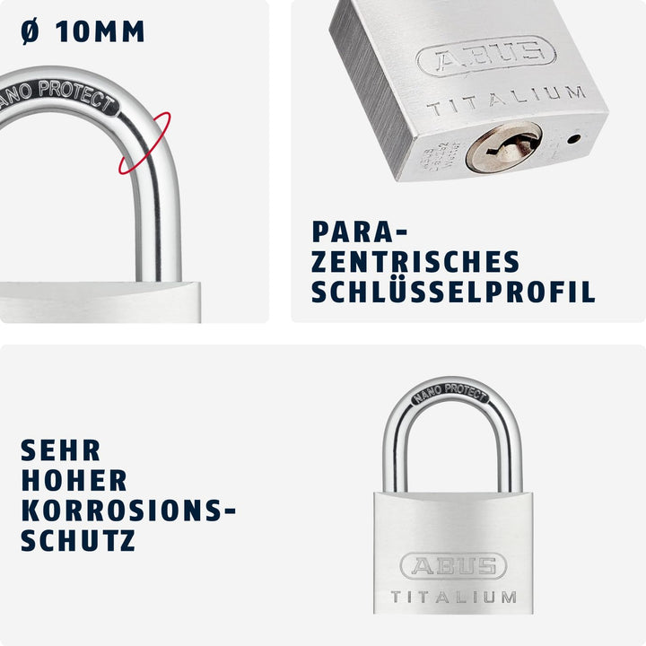ABUS Vorhängeschloss Titalium 64TI/60 - Kellerschloss mit Schlosskörper aus Spezial-Aluminium - gehä