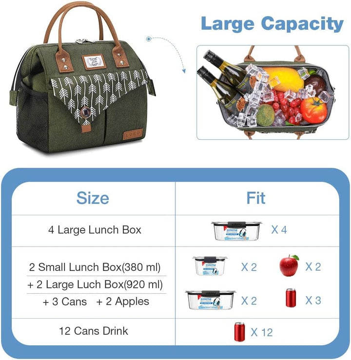 Lekesky Kühltasche Damen Lunchtasche Isolierte für Frauen Auslaufsichere Weit Geöffnete Lunchbox, 11