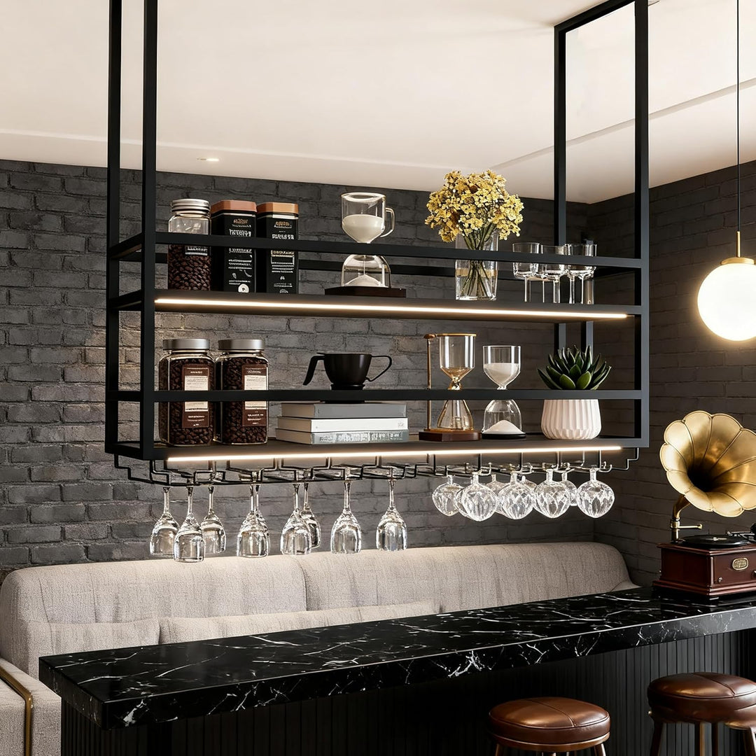 Deckenregal Weinregal, Hängend Metall Weinflaschenhalter, 2-Lagiger Wandmontage Wine Display-Ständer