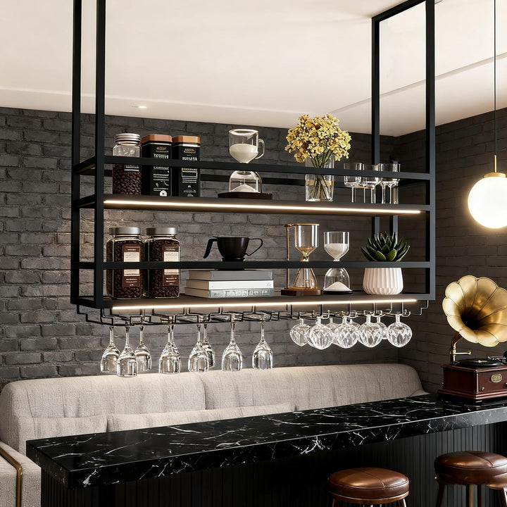 Deckenregal Weinregal, Hängend Metall Weinflaschenhalter, 2-Lagiger Wandmontage Wine Display-Ständer