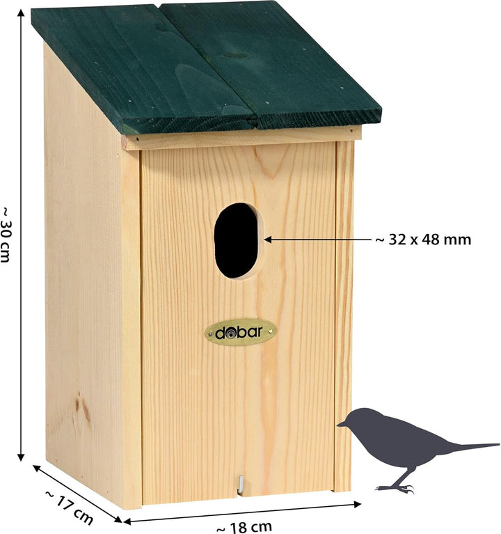dobar VOBU Nistkasten Flachdach für Gartenrotschwanz - Höhlen-Nistkasten aus Holz für Wildvögel mit