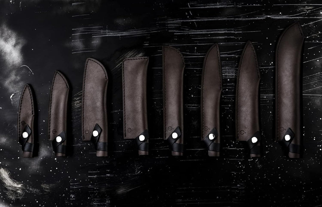 Forged Klingenschützer, Kochmesser von 20cm, Aus braunem Leder, Mit Druckknopfverschluss