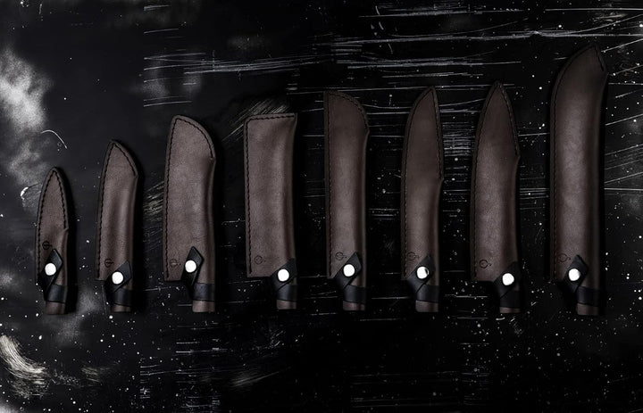 Forged Klingenschützer, Kochmesser von 20cm, Aus braunem Leder, Mit Druckknopfverschluss
