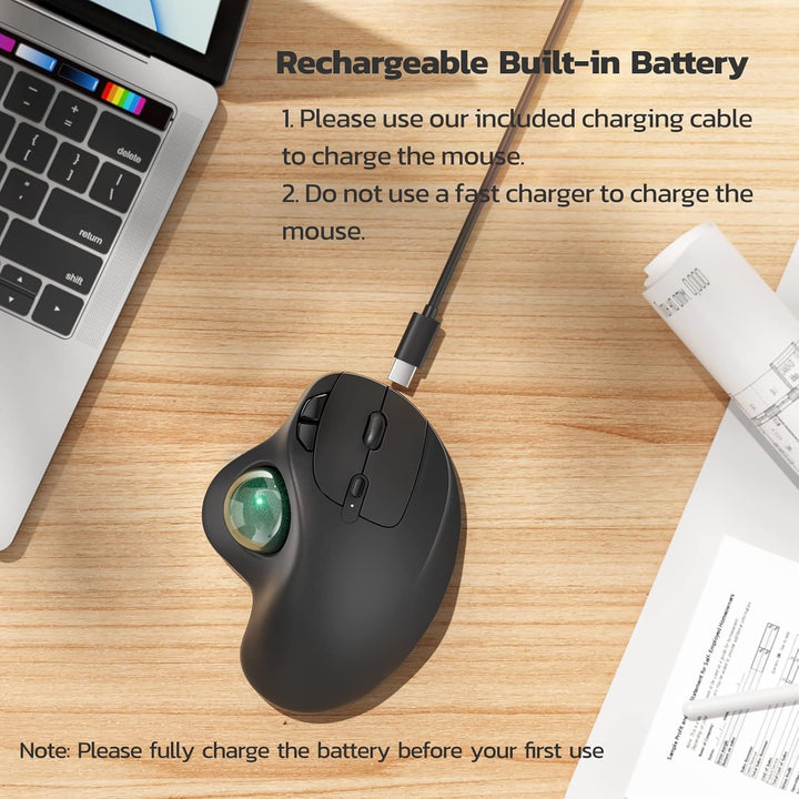 Nulea M501 Kabellose Trackball Maus, Wiederaufladbare Ergonomische Maus, Präzises und Reibungsloses