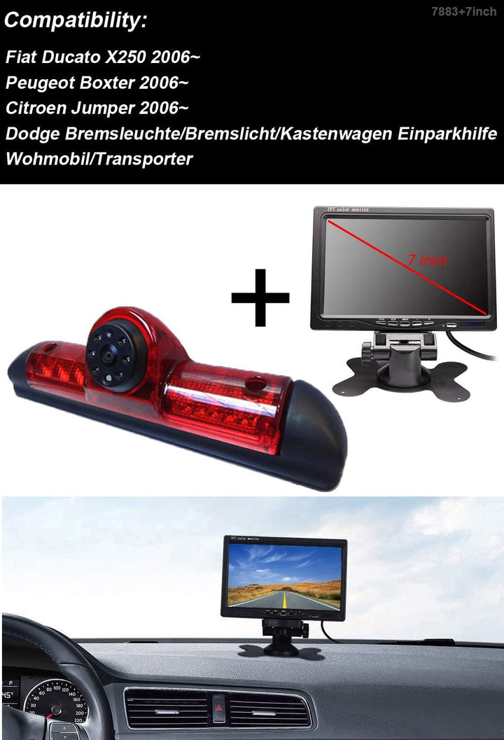 Rückfahrkamera Transportster+7 Zoll TFT LCD Bildschirm Auto Monitor im 3.Bremslicht Bremsleuchte Pas