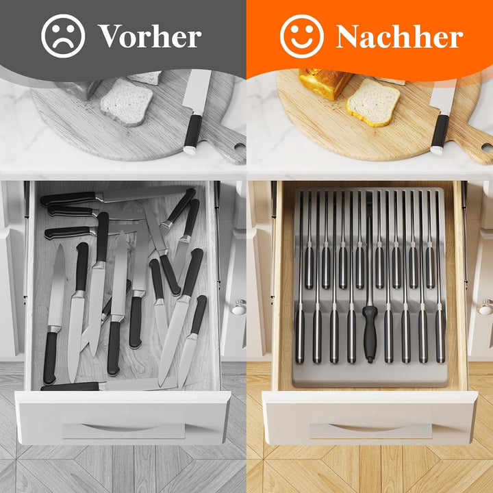Lifewit Magnetischer Messerhalter Schublade für 16 Messer, Messer Organizer mit Rutschfestem Boden,