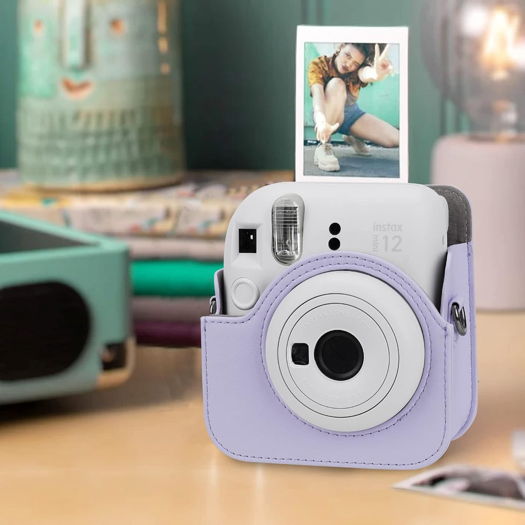 PU Leder Kameratasche und 64 Taschen Fotoalbum kompatibel mit Fujifilm Instax Mini 12 Sofortbildkame