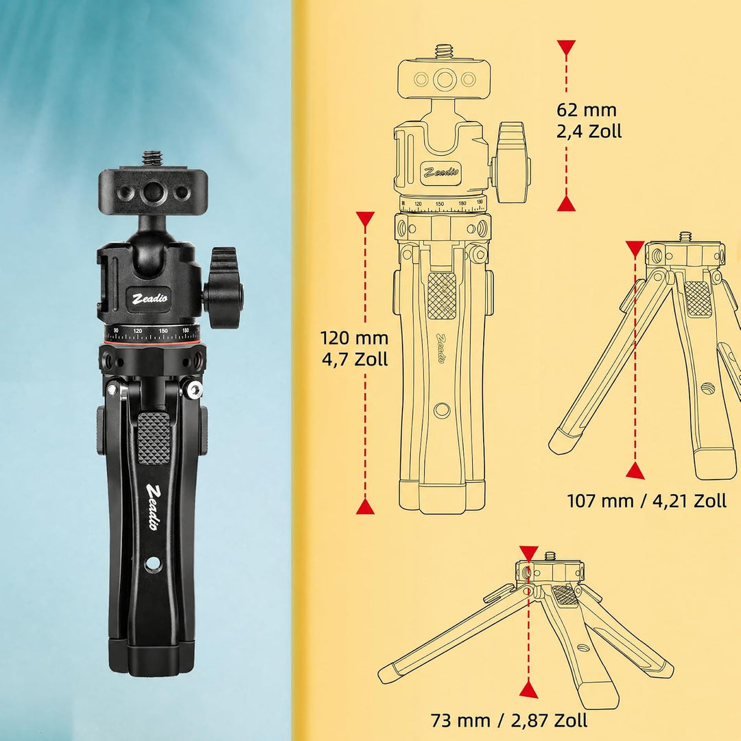 Zeadio Robustes Stativ-Set, 1/4" Adapter Stativgewinde, mit Handyhalter und Action-Cam-Adapter für i