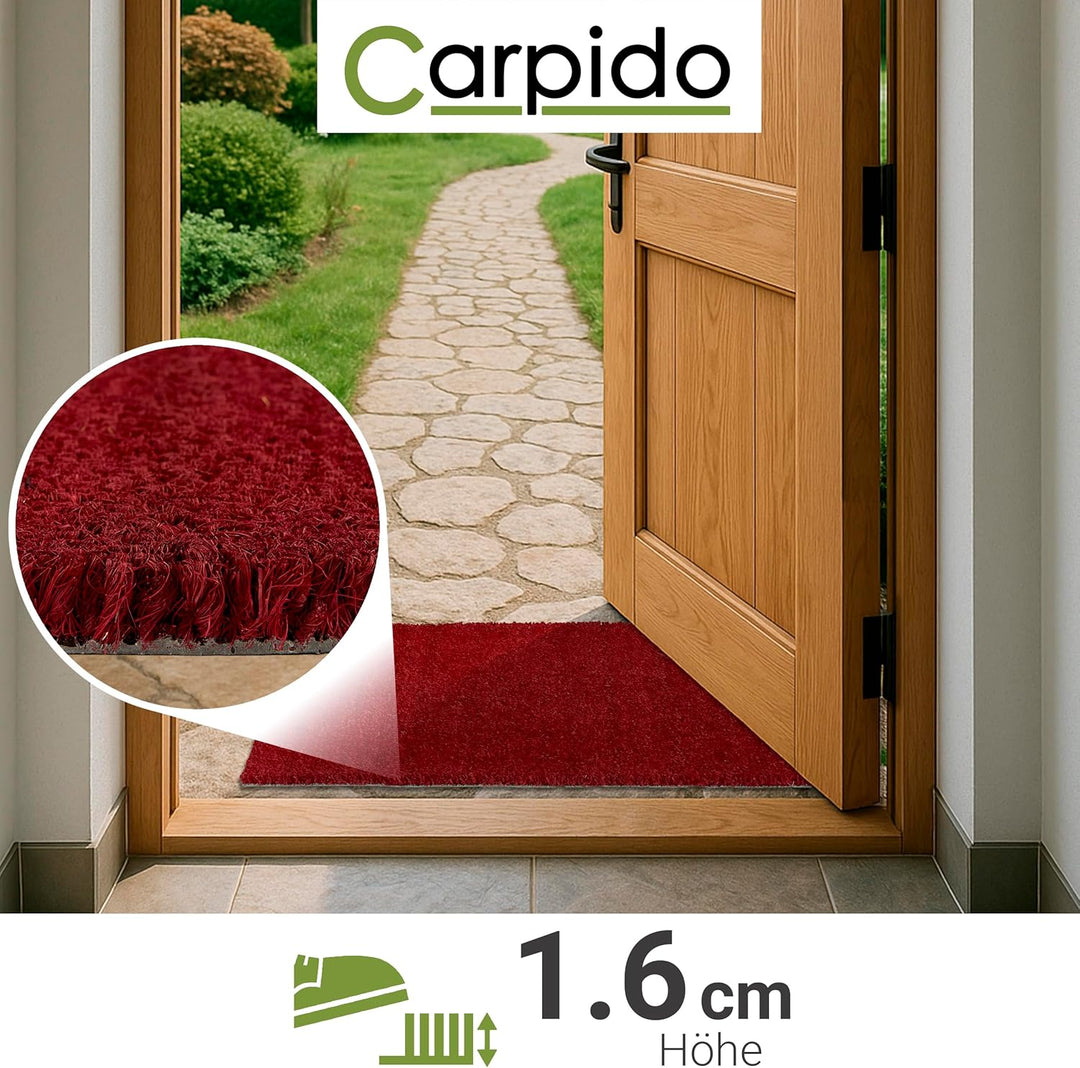 Carpido rutschfeste Kokosmatte - 40 x 60 cm Rot - Nachhaltige Naturfaser für den überdachten Aussenb