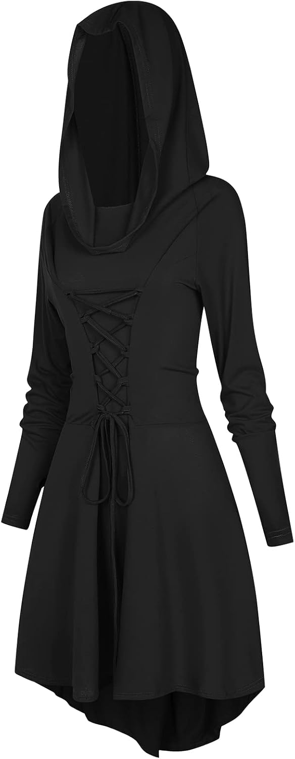 TSIRNK Gothic Kleid Damen,Mittelalter Kleidung Damen,Halloween Kostüm,Renaissance Mit Kapuze Kleid f