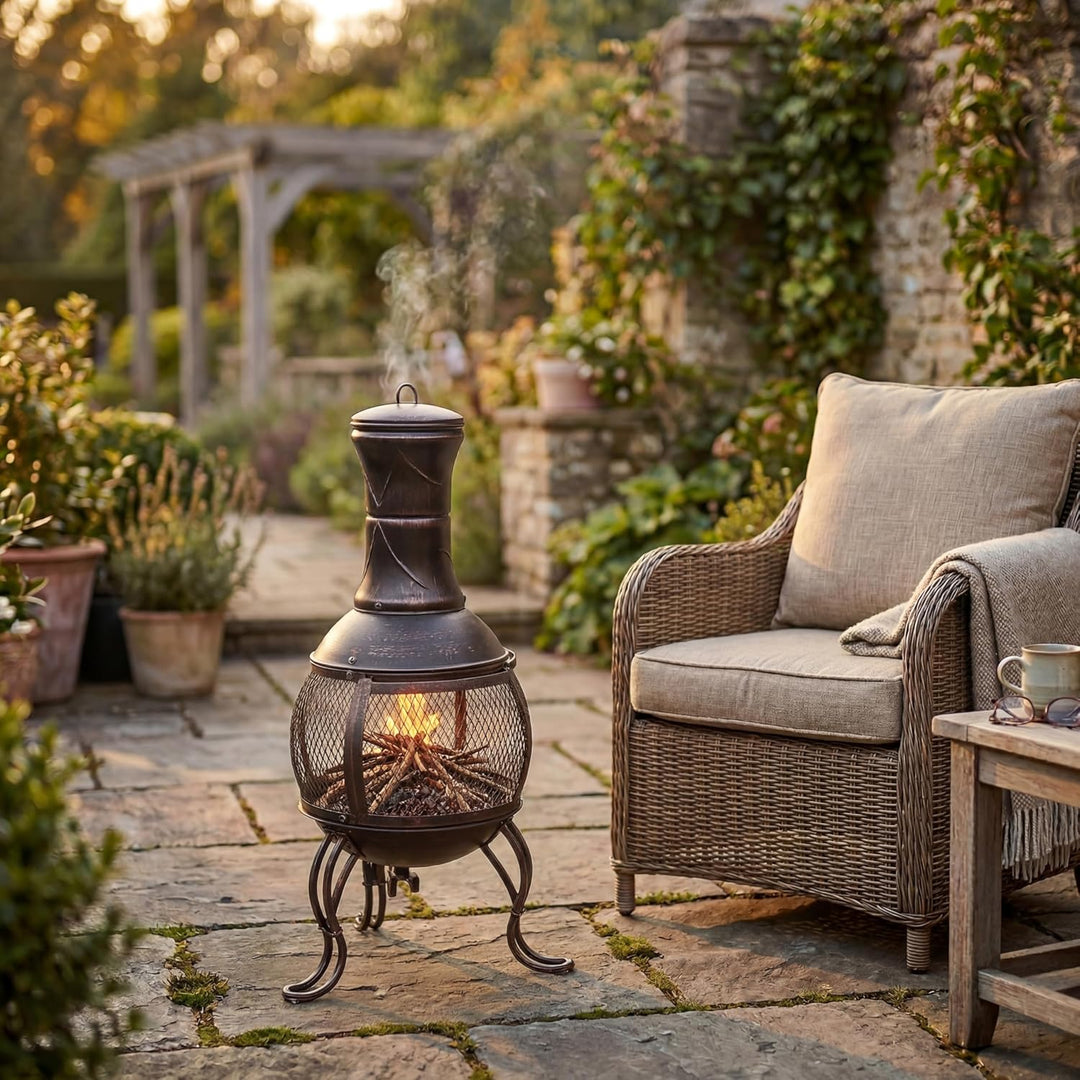 Home Discount® Terrassenheizung, Gartenkamin, Grill, aus Stahl, Schwarz und Antikgold Modern, Modern