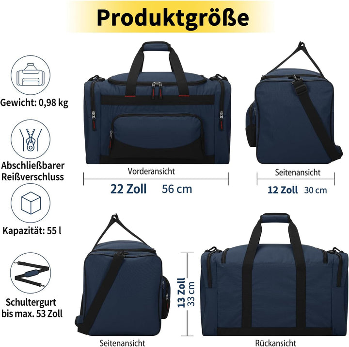 ZZY 55L Sporttasche Herren mit 2 Seitentaschen grosse Reisetasche für Fitness, Training und Reisen 5