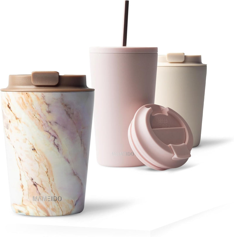 MAMEIDO Thermobecher 350ml Pearl Marble - Kaffeebecher aus Edelstahl doppelwandig isoliert, auslaufs