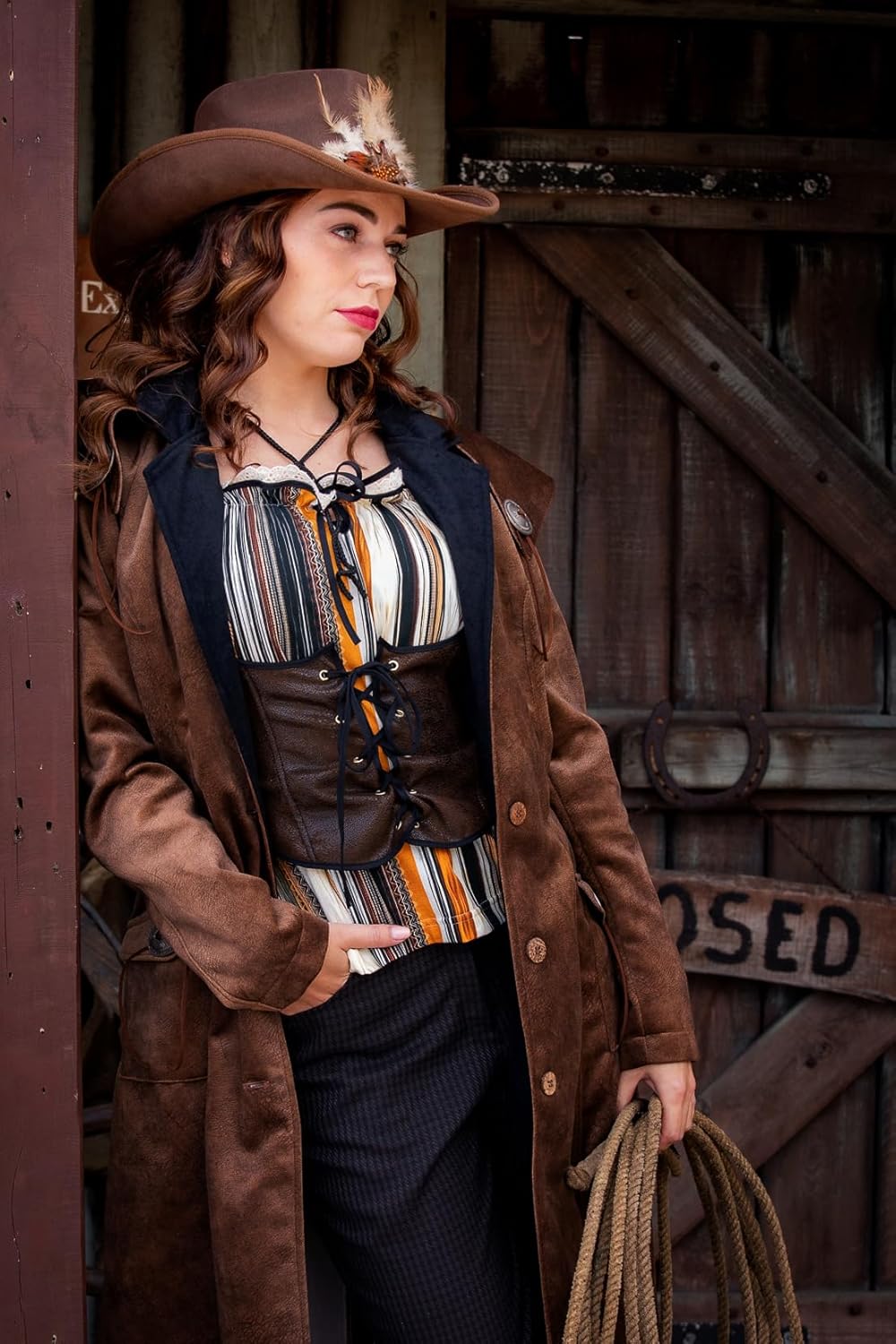 WILBERS & WILBERS 320432 - Western Mantel Jane für Damen, braun, Cowboy Look, Karneval, L