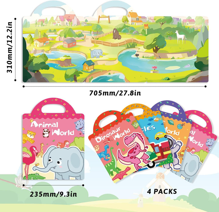 GUYUCOM Sticker Set 4 Stück - Wiederverwendbares Stickerbuch für Mädchen ab 2 Jahre, 3D Aufkleber Th
