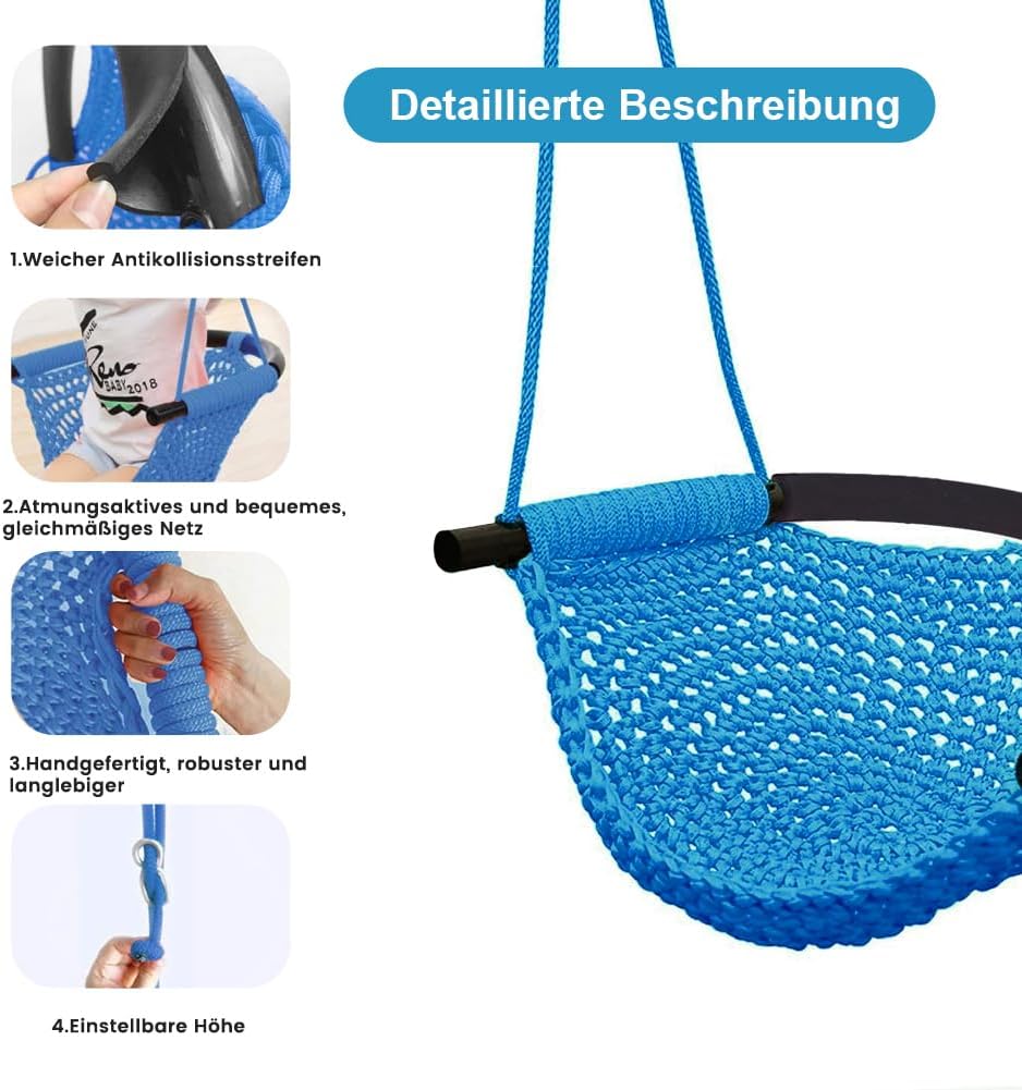 Handgestrickte Kleinkindschaukel, Schaukel für Kinder mit verstellbaren Seilen, Robustes, sicheres S