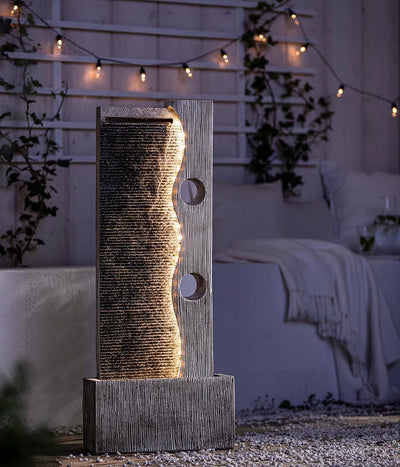 Dehner Gartenbrunnen Eclipse mit LED Beleuchtung, ca. 100 x 40 x 19.8 cm, Polyresin, grau