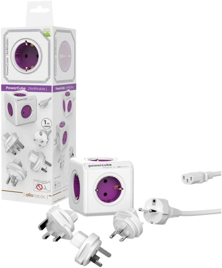 Allocacoc 1801/DERW PowerCube ReWirable Travel Plugs mit DE Kabel, Reiseadapter und 5X Verteiler, 23