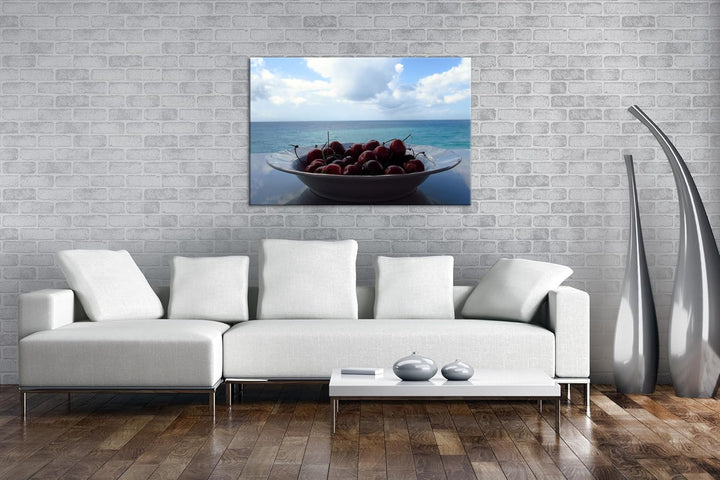 deyoli ein Teller appetitlicher Kirschen Format: 80x60 als Leinwandbild, Motiv fertig gerahmt auf Ec