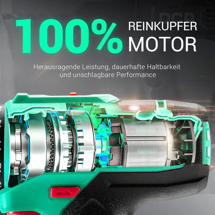 DCA 20V Akku-Schlagbohrmaschine Set, 40 Nm, 13 mm Schnellspannbohrfutter, 22500 Schläge/Min, 2 Gesch