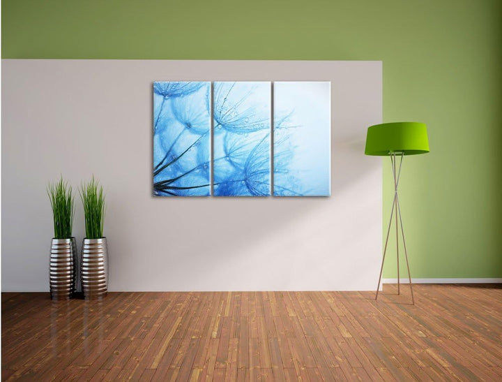 Pixxprint Tropfen bedeckte Pusteblumen Bunstift Effekt 3-Teiler Leinwandbild 120x80 Bild auf Leinwan