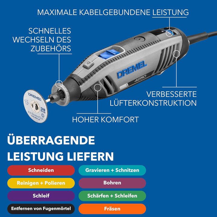 Dremel 4250 Multitool 175W, variable Drehzahl 5.000-35.000 U-min, Multitool-Kit mit 6 Aufsätzen, 1 D