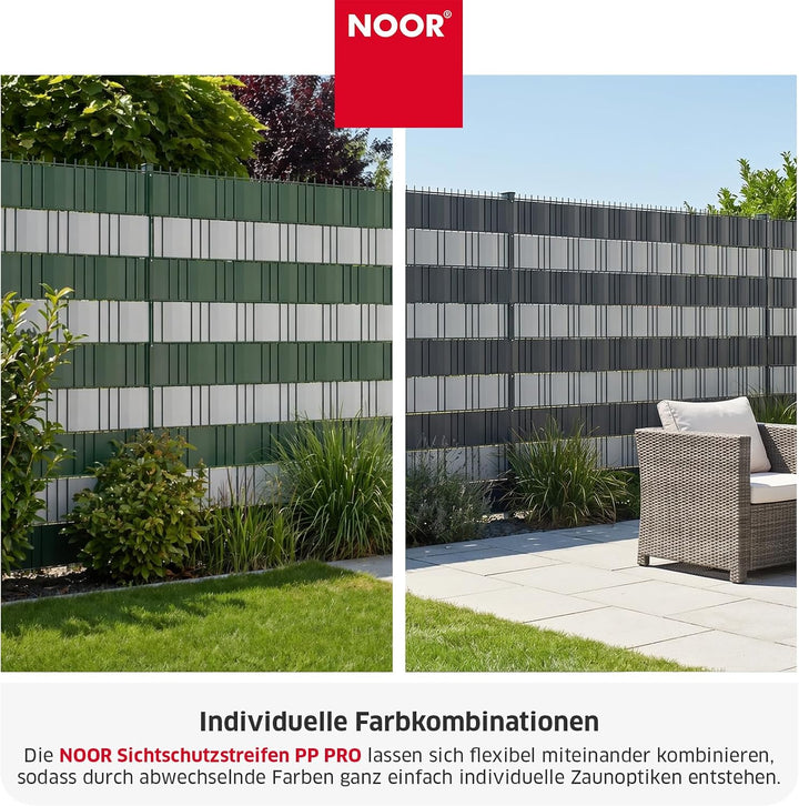 NOOR Zaunblende PP PRO 650 g/m2 Hellgrau I 0,19 x 35 m I Der ideale Sichtschutz für Ihren Doppelstab