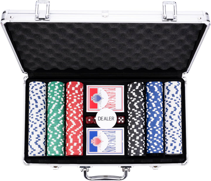 Engelhart Pokerkoffer 300 Chips 11,5 g ohne Wertung – Poker Set mit Aluminiumkoffer, 2 Kartenspielen