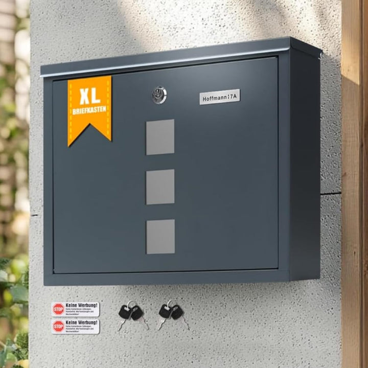 Zedelmaier Briefkasten XL Personalisiert mit Edelstahl Namensschild Anthrazit Wandbriefkasten Postka