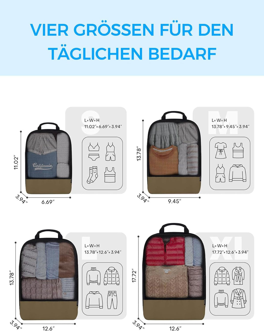 BAGLHER Packwürfel Kompression für die Reise - Extrem platzsparender Koffer-Organizer-Set, wasserdic