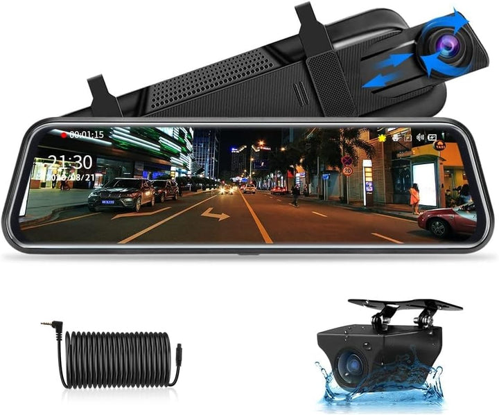 Jansite Spiegel Dashcam 10'' Touch Screen Full HD 1080P, Autokamera Rückfahrkamera mit 10 Meter Kabe