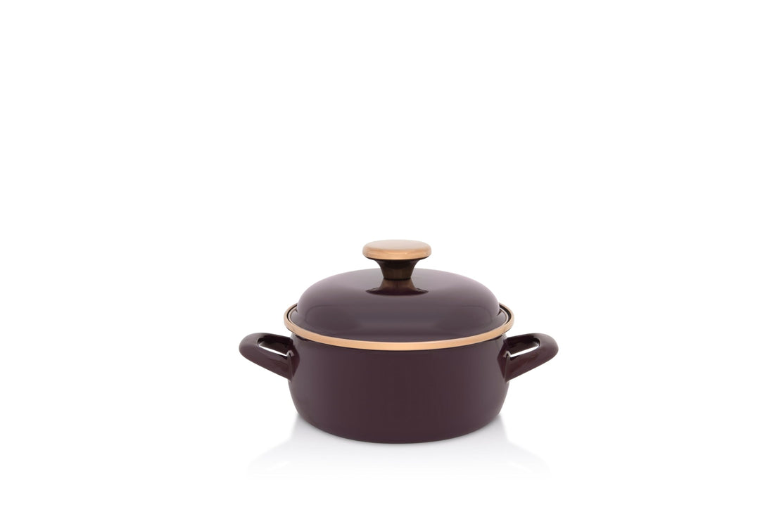 Metalac Kochtopf mit Deckel 16cm|2,2l, BORDO PRINZ, Emailliert, im Vintage Design