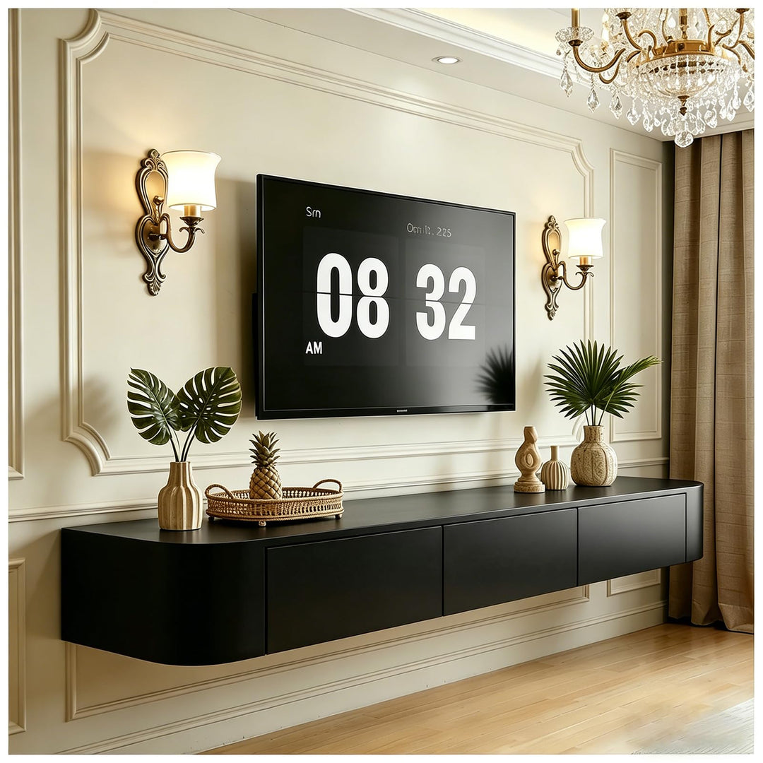 An der Wand befestigte TV-Konsole, Sich hin- und herbewegender TV-Ständer mit Schubladen und Tür, Me