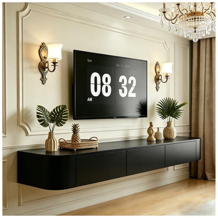 An der Wand befestigte TV-Konsole, Sich hin- und herbewegender TV-Ständer mit Schubladen und Tür, Me