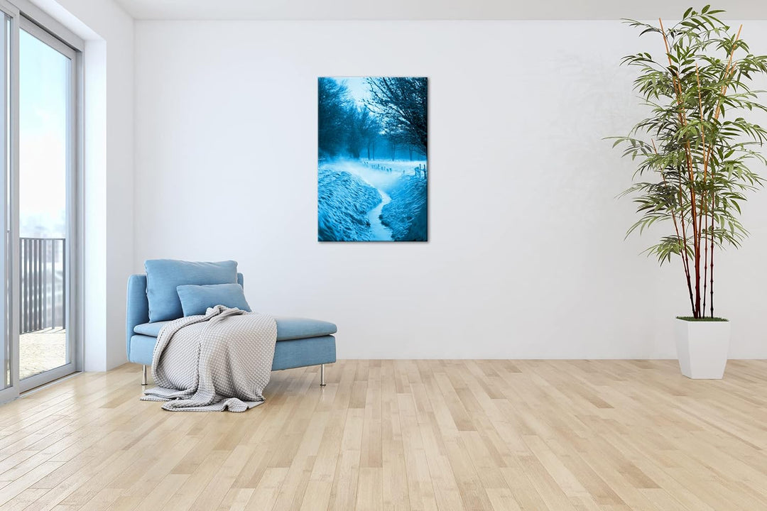 deyoli bezaubernde Winterlandschaft Format 80x60 Effekt: Monocrome Blau als Leinwandbild, Motiv fert