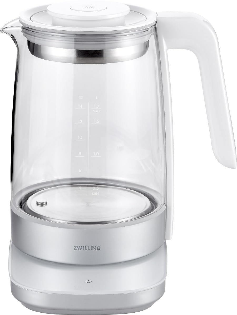 ZWILLING ENFINIGY Wasserkocher aus Glas mit Teesieb & Temperatureinstellung & Teetimer, 185o Watt, 1