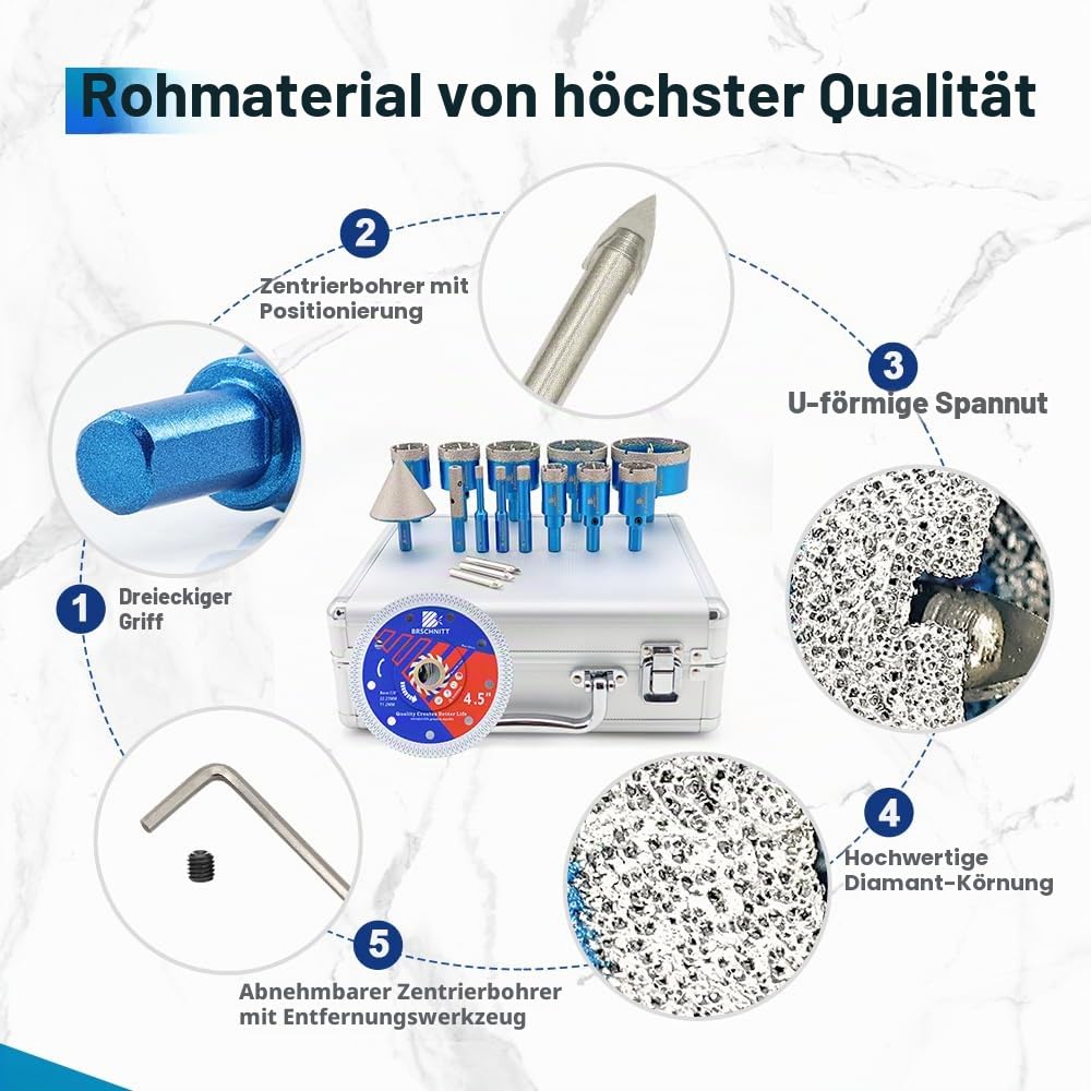 Diamant Fliesenbohrer set - Diamantbohrer Lochsäge für Fliesen Porzellan Keramik Marmor Granit Bohru