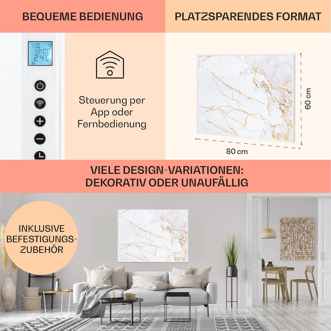 Klarstein Infrarotheizung mit Thermostat, 500W Elektroheizung, Smart Home Bild-Infrarotheizung zur W